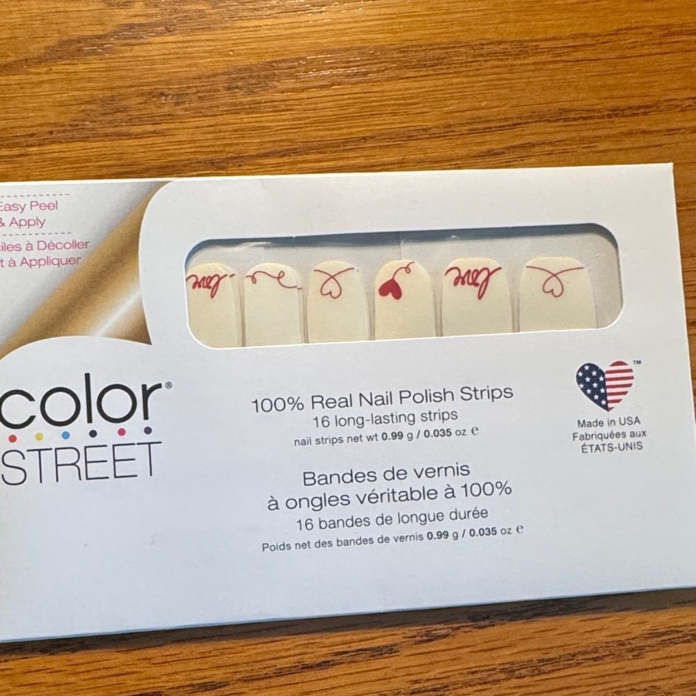 Color Street Nail Strips with Red Heart and Script Design- Valentine